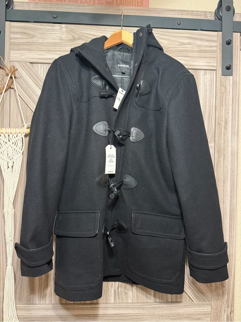 Express Black Men’s Toggle Pea Coat with Hood